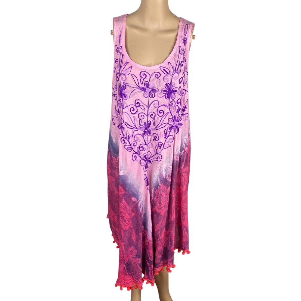 Vtg Y2K Lapogee NWT Pink Ombre Floral Dress | Boho Fairycore Asymmetric Tassel